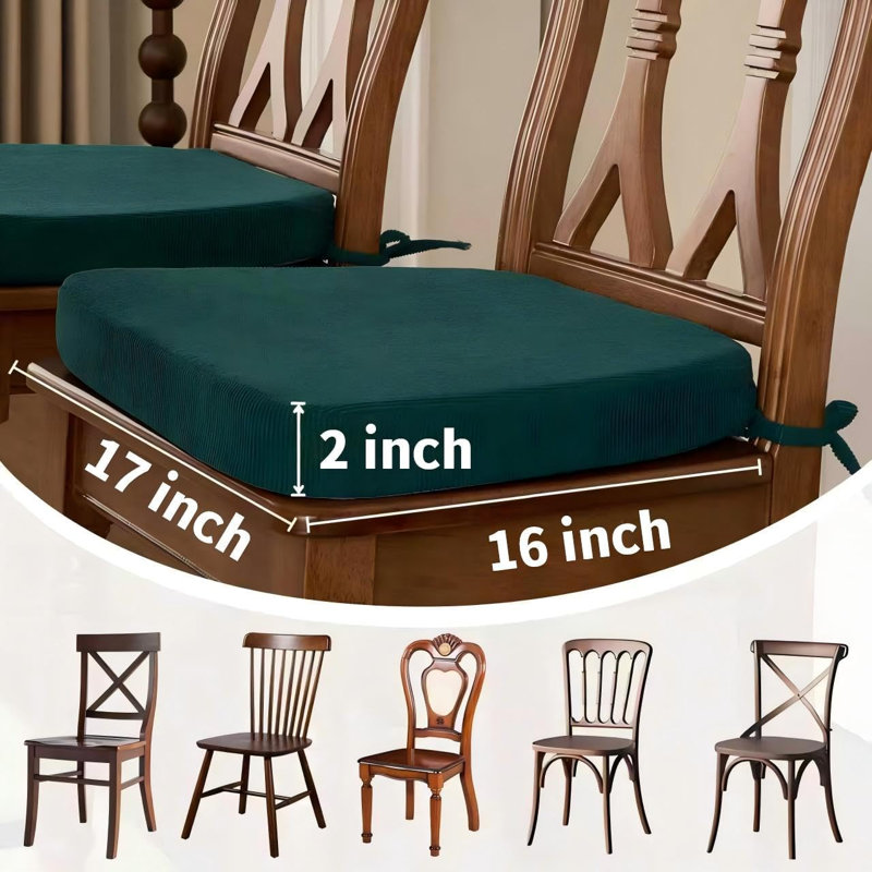 Coussins de chaise d'intérieur en mousse haute densité de 2 po d'épaisseur | Coussins de chaise de salle à manger avec attaches, housse amovible lavable