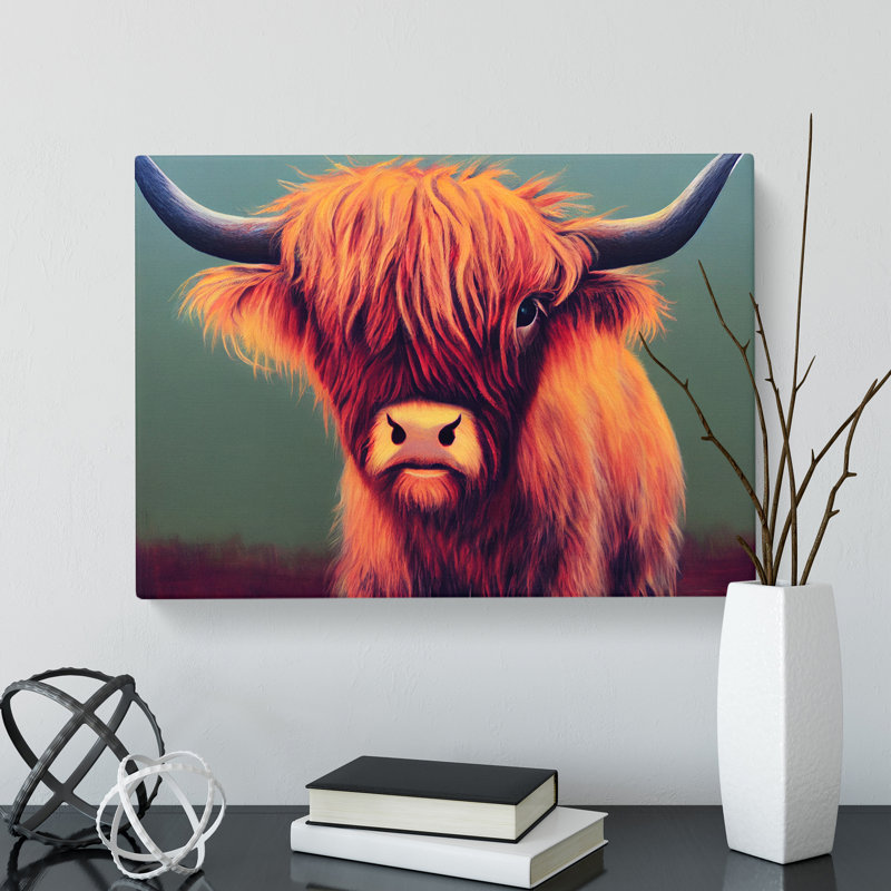 XXX-H1022-WF-7073X Portrait Of A Highland Cow - Wrapped Canvas Print, 35cm H x 50cm W