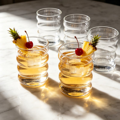 Ensemble de verres à côtes de 5 verres à boisson créatifs de 10 oz, tasses en verre borosilicaté transparent pour café glacé, whisky, jus, whisky, bière, décoration de bar et divertissement