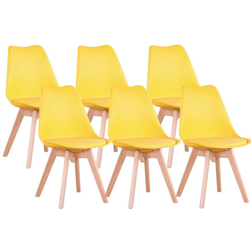42.5cm Modern style Dining Chair, Padded Plastic Side Chair with Solid Wood Legs, Yellow, 6