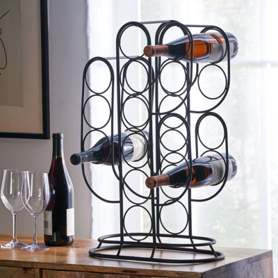 Tabletop Wine Shelf Holder - 13 Bottles, Cactus Design, Iron Frame, Matte Black, No Assembly, 14.75w X 8.00d 23.25h Attractive Box