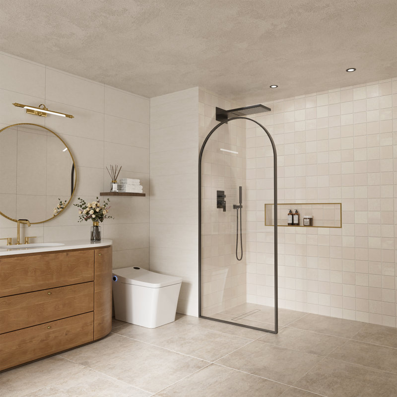 34"W x 78"H Fixed Framed Shower Panel Shower Screen with 3/8" Clear Easy-to-Clean Tempered Glass Door, Matte Black