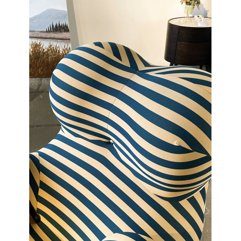 Aireal Upholstered Accent Chair with Ottoman, Beige/Blue Polyester Blend