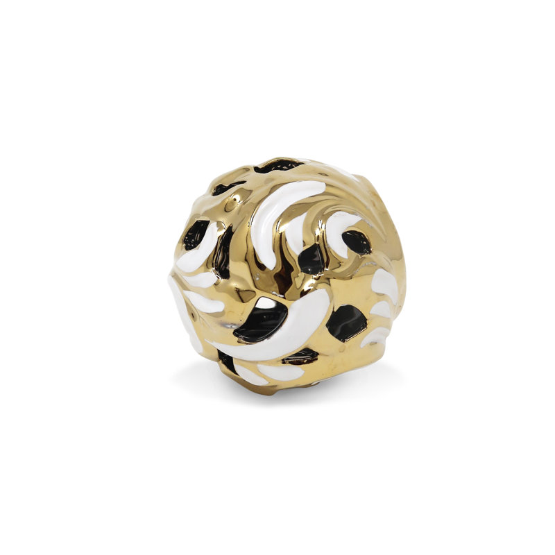 Liveva White And Gold Decorative Ball, 3" H x 3.50" W x 3.50" D