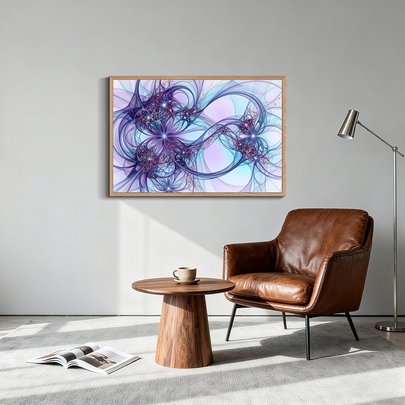 «Mauve et bleu», art numérique sur toile à motif de fractale abstraite, H 24 po x l 36 po