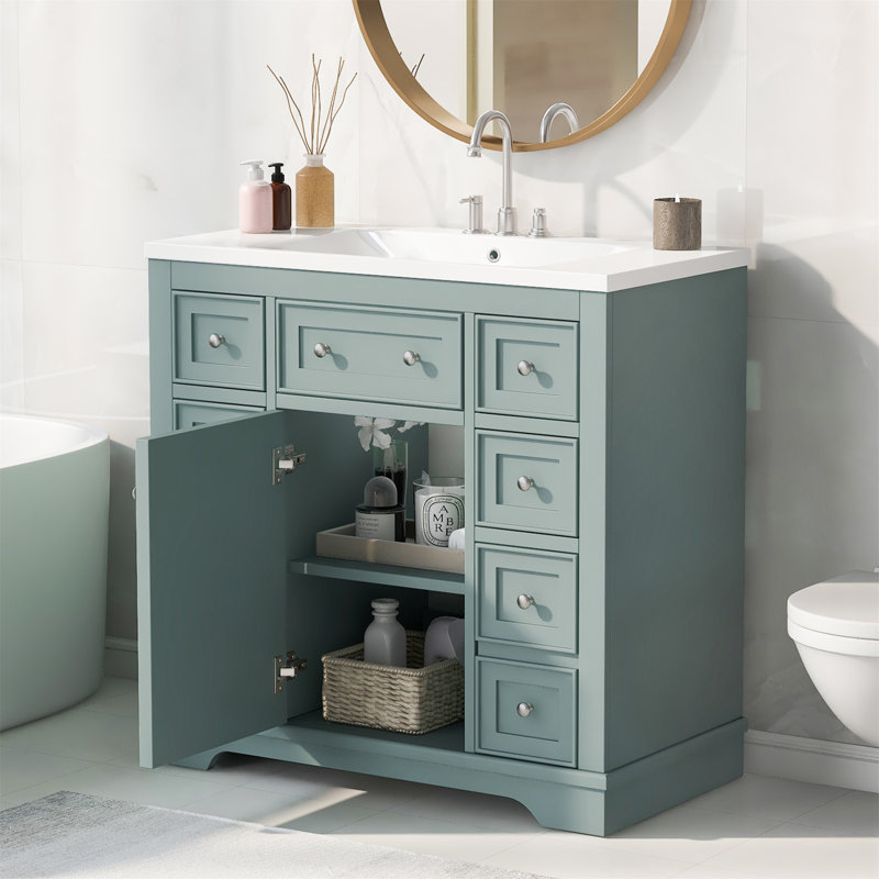 Meuble-lavabo sur pied simple 36 po avec comptoir en céramique Kiden, Vert
