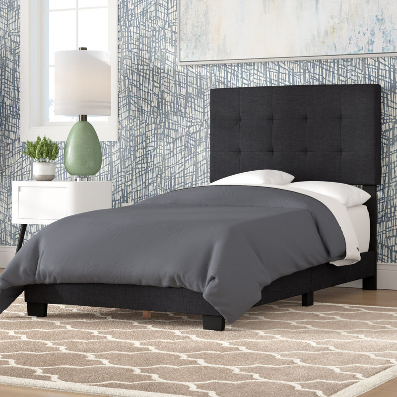 Upholstered Platform Bed, Charcoal Gray