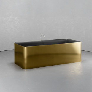 Vast Studio Aged Silver/White Freestanding Rectangular Bathtub – Deep Soaking Solid Surface Luxury Tub with Minimalist Architectural Design & Metallic Premium Finish