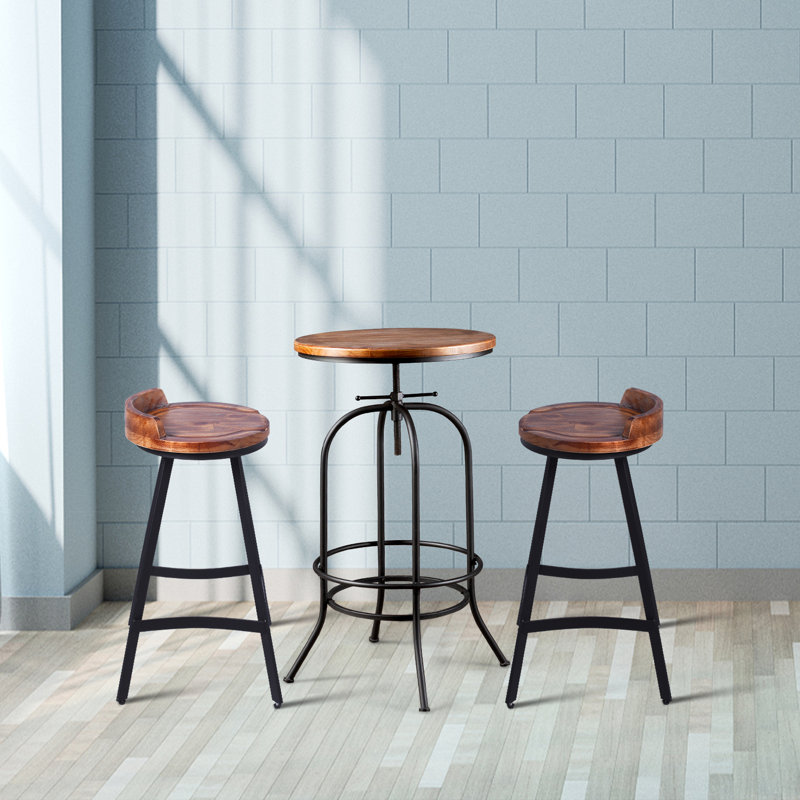 Jairius Pine Round Solid Wood Top Metal Base Dining Table