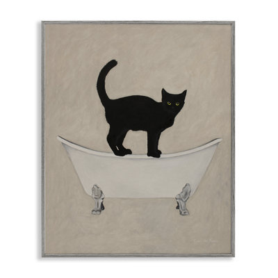 Chat noir sur pattes, baignoire sur pattes, peinture sur toile grise surdimensionnée, giclée sur toile, art texturé par Coco de Paris