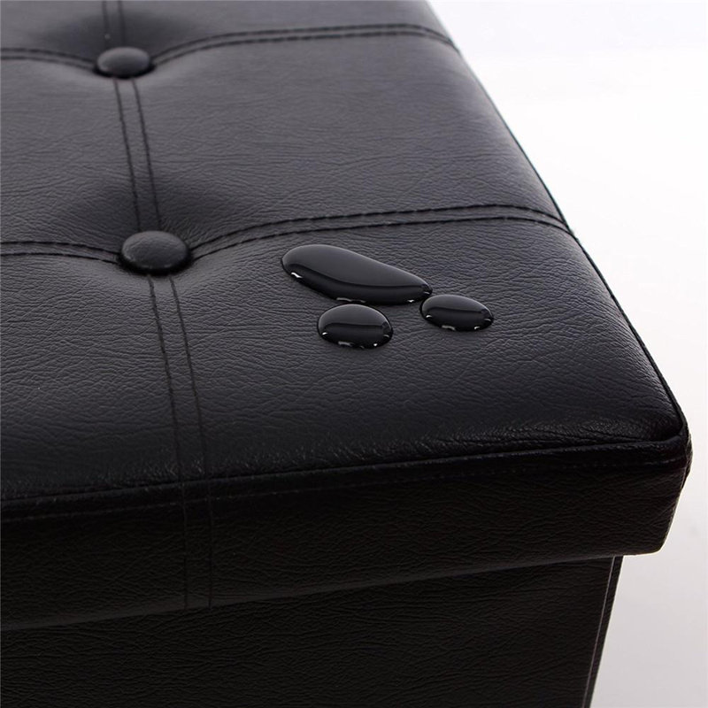 Repose-pieds de rangement rectangulaire en similicuir Jacksana, Similicuir noir