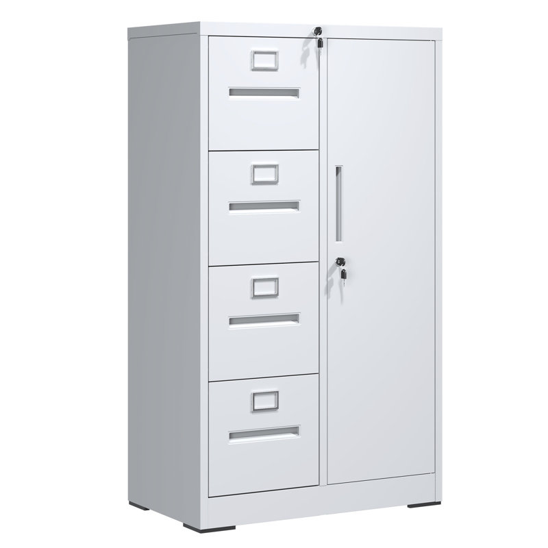 White Cold - Rolled Steel File Cabinet With 4 Drawers And 1 Door For Office Use Material, Smooth Operation, Spacious Storage