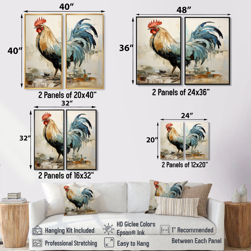 Art mural 2 pièces Rustic Rooster, Black, 36" H x 48" W, Framed Print without Mat