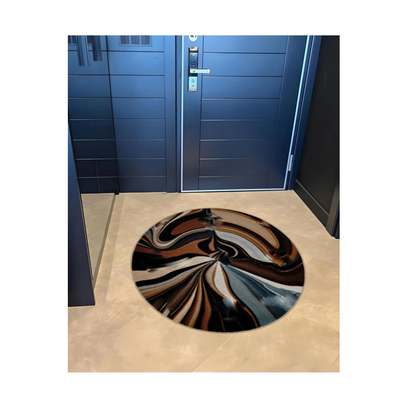 Multicolored Marbling Stripes Patterned Round Woven Base Modern Decorative Carpet, Round 2'8"