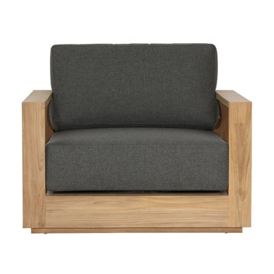 Darlene Outdoor Upholstered Teak Wood Accent Chair