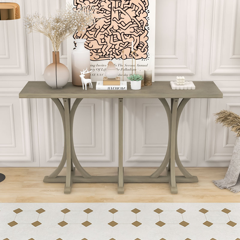 Console en bois avec des pieds courbés, Gris