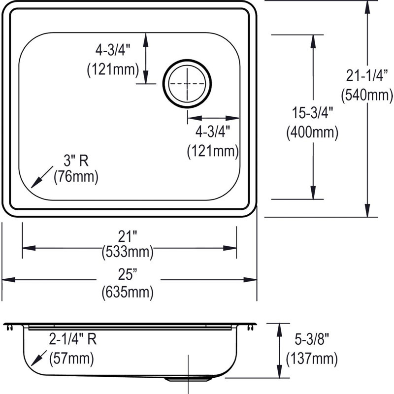 Dayton 25" L x 21" W Drop in Kitchen Sink