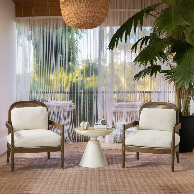 Ensemble de chaises d'appoint Mid-Century Modern - Structure en bois massif avec dossier en rotin, Beige