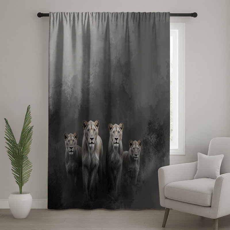 Lions Walking Forward Window Curtains, Lions Sheer & Blockout Curtains - 1 Panel, 50" x 92" - 1 Panel, Blockout