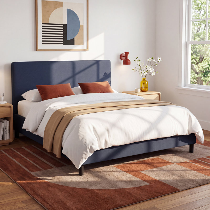 Eisley Upholstered Standard Bed, Queen, Classic Navy Linen