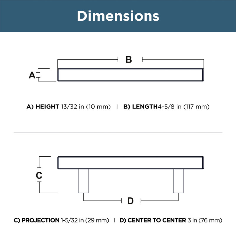 Stainless Steel Modern Rectangular Bar Cabinet Pulls