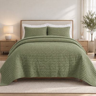 Clara 100% French Linen Channel Quilt Set with Shams