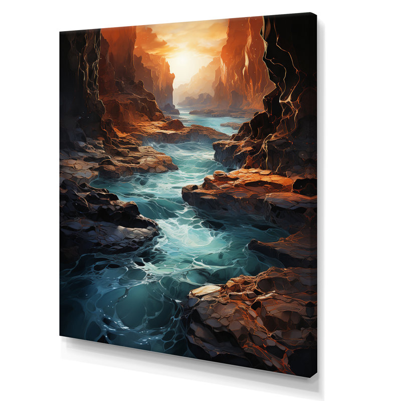 «Warm Sunset Over Blue Mountain River with Rocks I», reproduction sur toile, H 20 po x l 12 po x P 1 po, Toile tendue