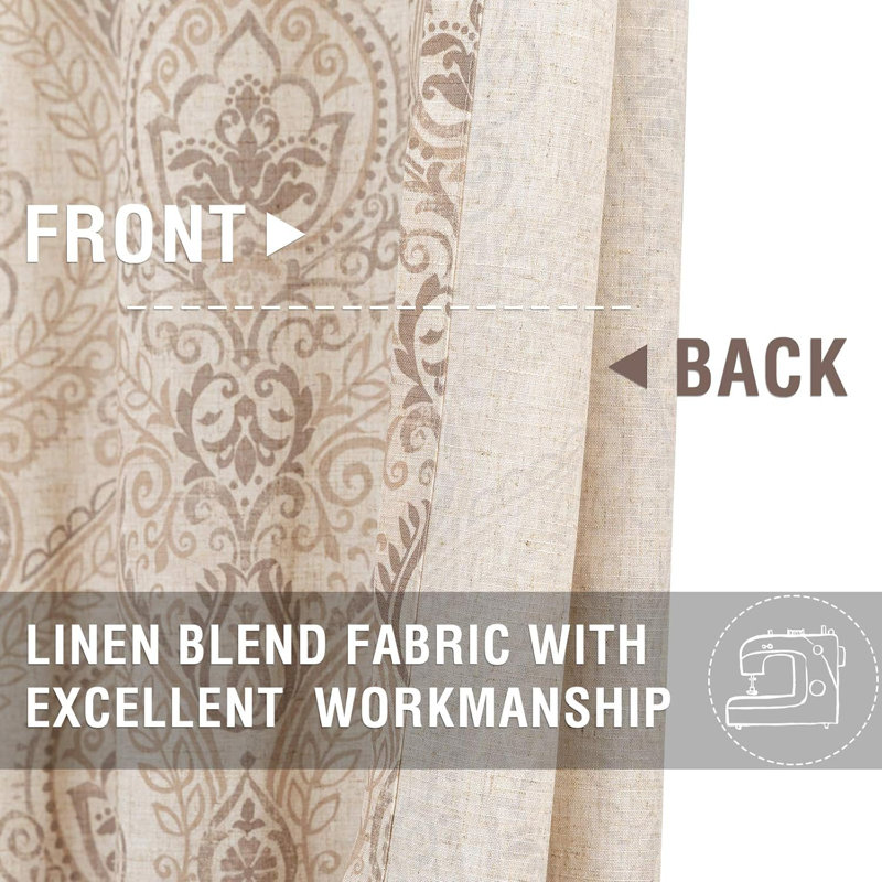 Faux Linen Farmhouse Tie up Valance, 42" W x 54" L, Taupe on Beige