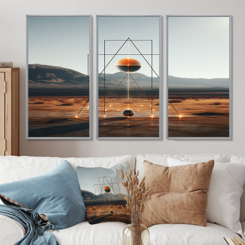 Crites - ensemble abstrait d'art mural paysage, H 28 po x l 36 po x P 1 po, Encadrement argenté