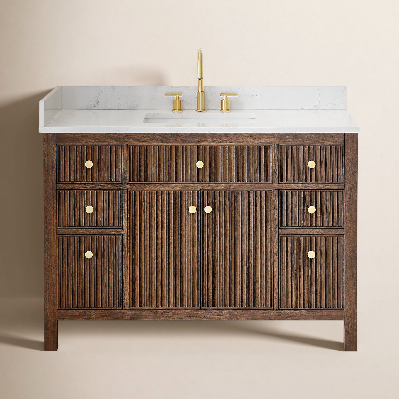 Lala 48" Single Bathroom Vanity, Brown Brushed Oak