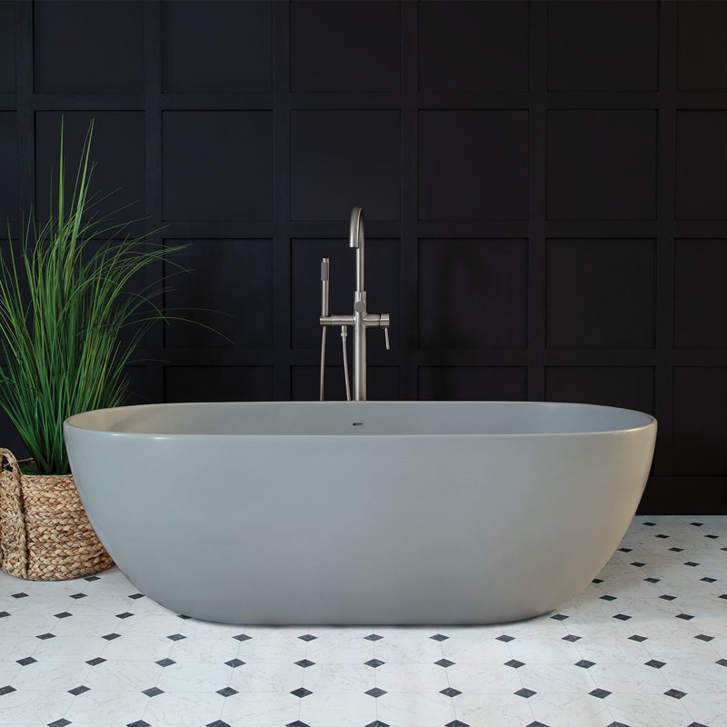 65'' x 32'' Freestanding Soaking Solid Surface Bathtub, Matte Gray