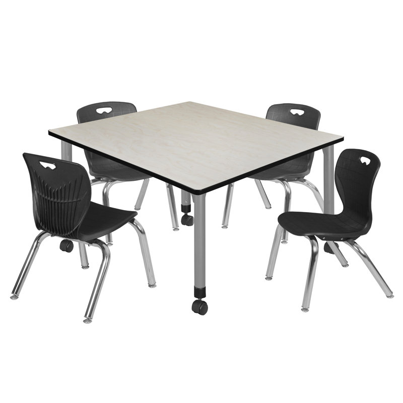 Ensemble de table de salle à manger et de chaises Kee, H 34 po x L 36 po x l 36 po, Noir, Érable