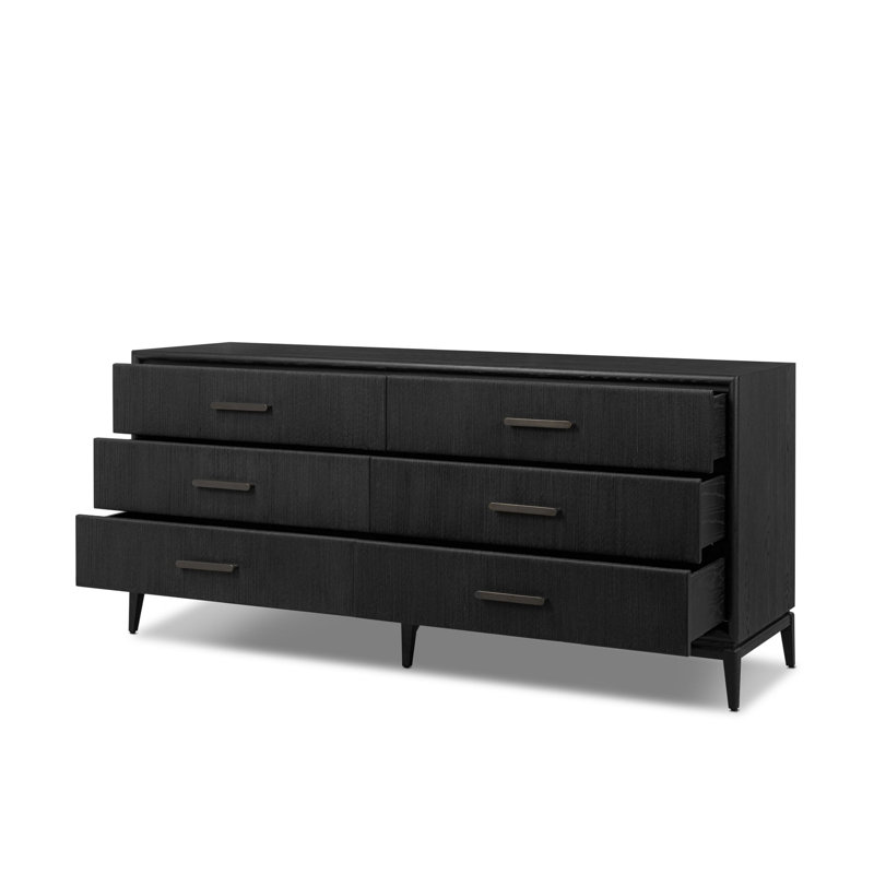 Rosenell 6 Drawer Dresser, Black Oak Veneer