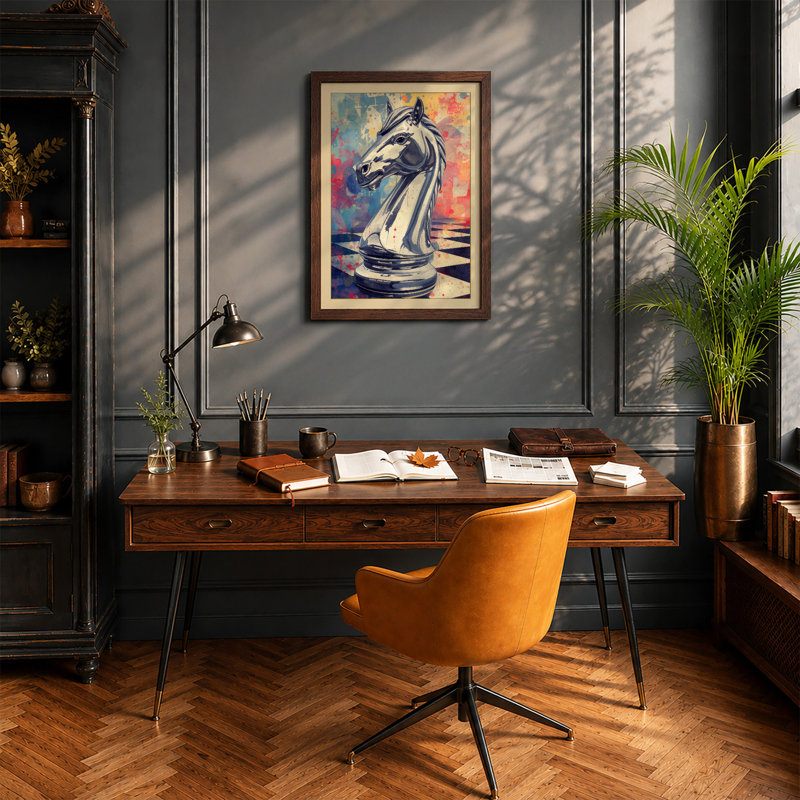 Knight In Motion Eclectic - Print, A2 - 59.4 x 42.0 cm, Walnut