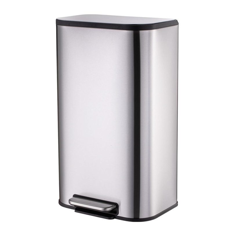 Poubelle en acier inoxydable avec couvercle, pédale et seau intérieur, poubelle rectangulaire pour la cuisine, 13