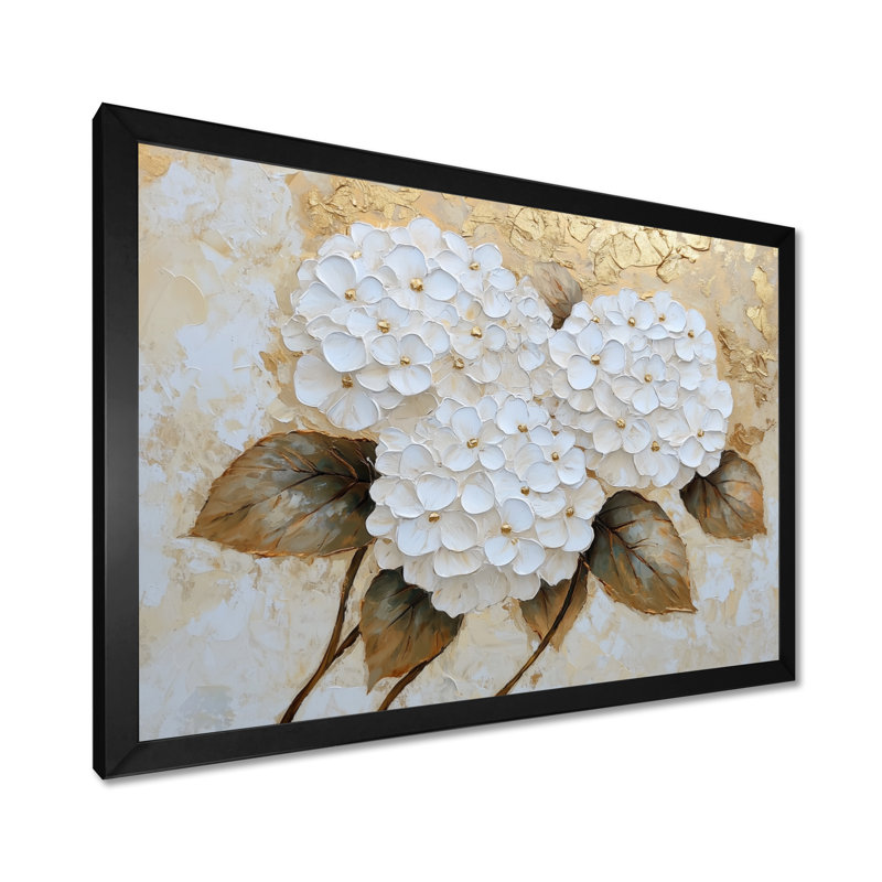 Harmonie d'hortensias dorés I - impression d'art d'hortensias, Reproduction encadrée d'une seule photo sans pass, Noir