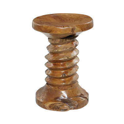 Dusek Teak Wood Handmade Live Edge Side End Brown Accent Table with Coiled Base by Loon Peak