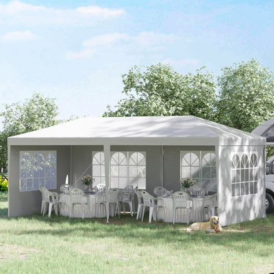 Grande tente de réception Outsunny, pavillon pour abri avec 4 murs latéraux amovibles, abri-jour pour les mariages