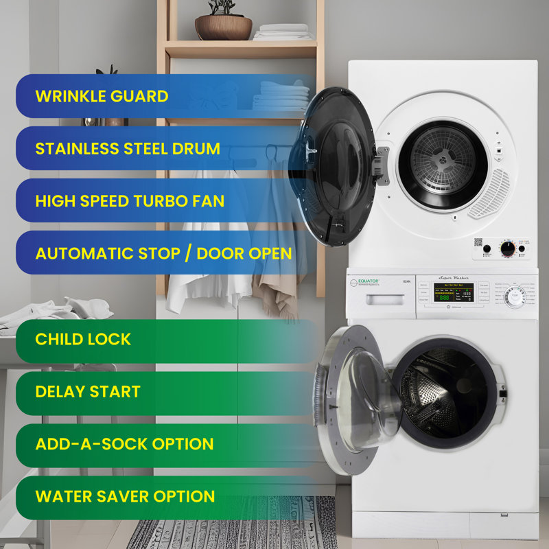 110V Compact Set Digital Washer 1.57cf + Vented Sensor Knob Dryer 3.5cf