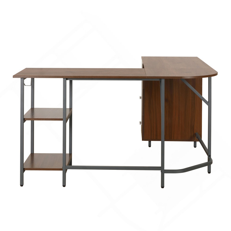 Bureau en L à deux tons avec rangement en L, noyer