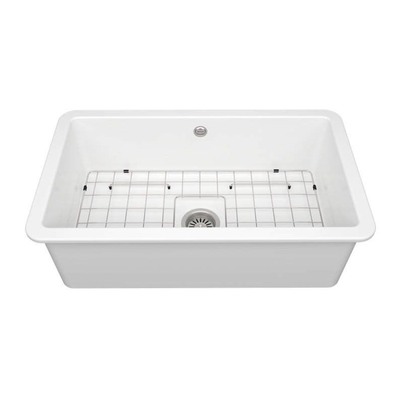 Sotto 32 1.0Bowl Ceramic Undermount Kitchen Sink, with Waste, Bottom Grid-813x480mm, Gloss White