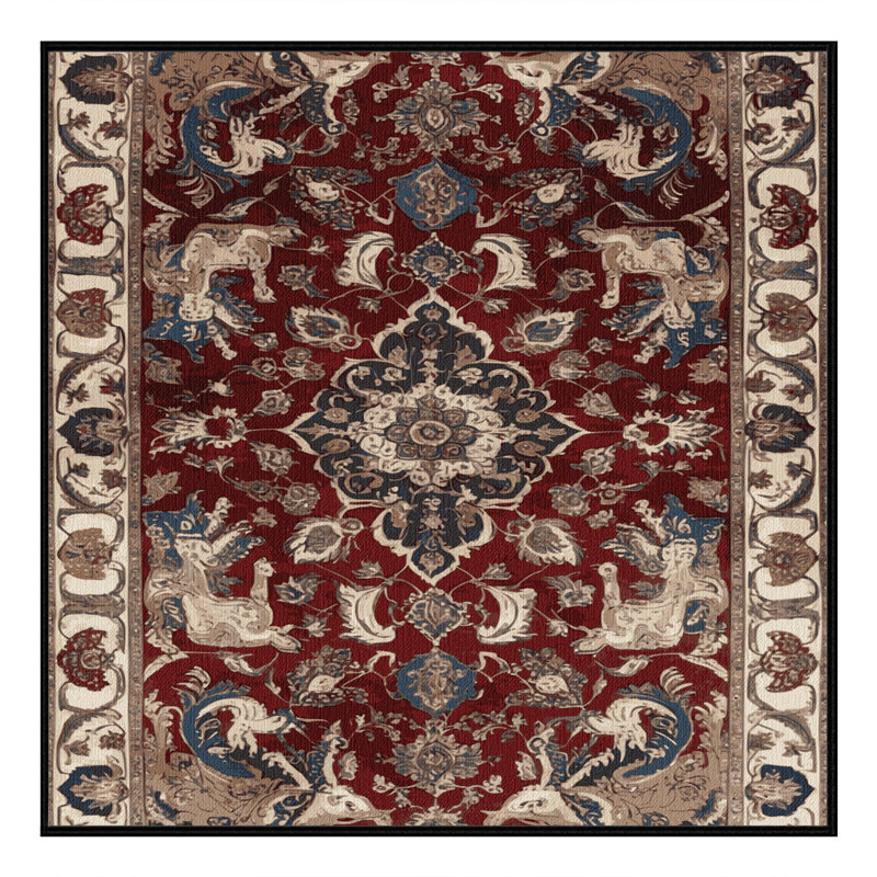 Machine Washable Persian Black Area Rug, Square 3'