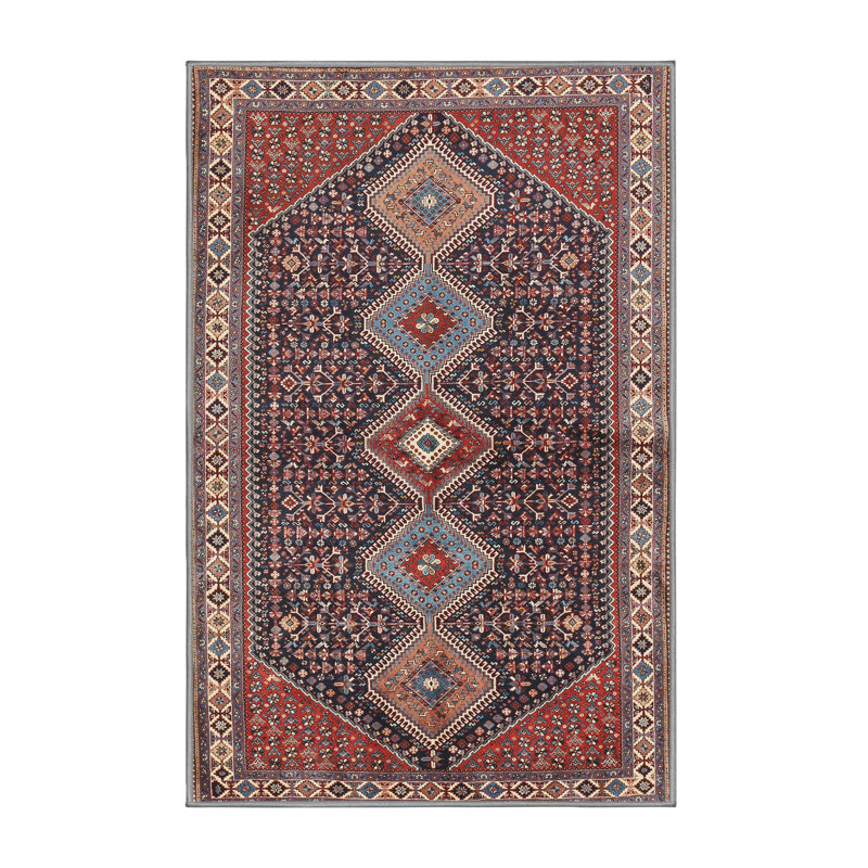 Tapis rouge / bleu marine Southwestern, Rectangle 5 pi x 7 pi