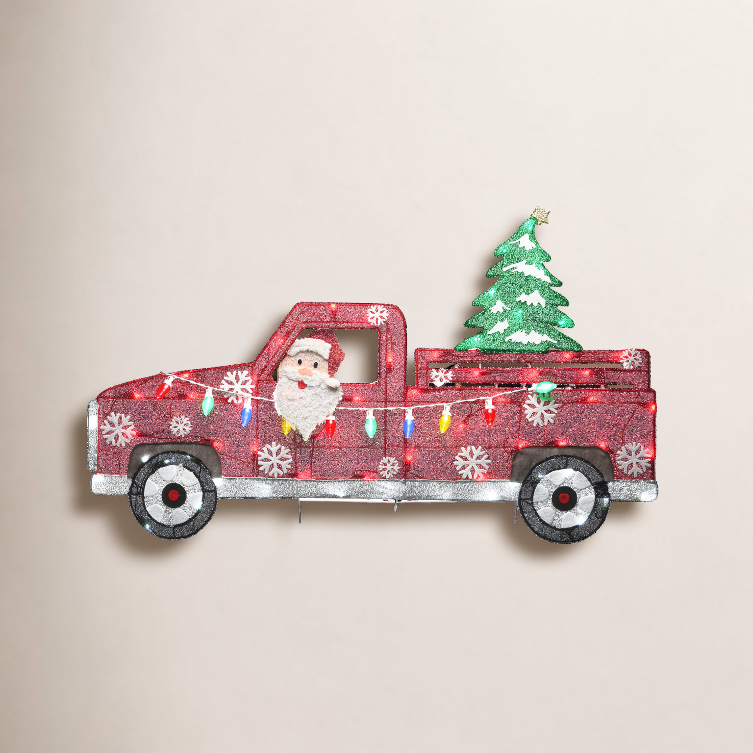 27" Lighted Santa in Red Pickup Truck