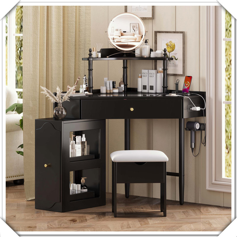 Meuble de rangement en coin, Noir