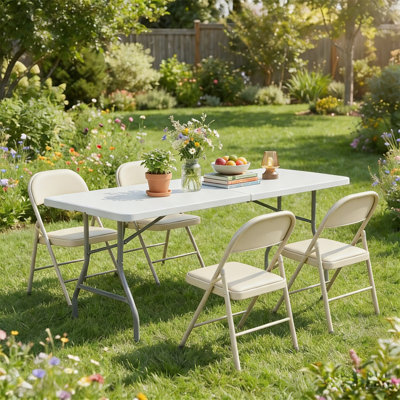 Ensemble de table pliante 8 pi avec 4 chaises - Ensemble de meubles pliables portatifs pour le camping, les fêtes, l'intérieur et l'extérieur