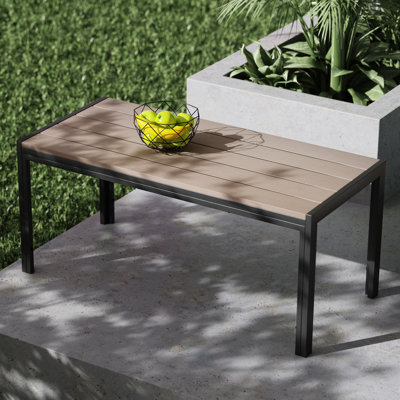 Table de patio rectangulaire, plateau de table en grain de bois pour l'extérieur