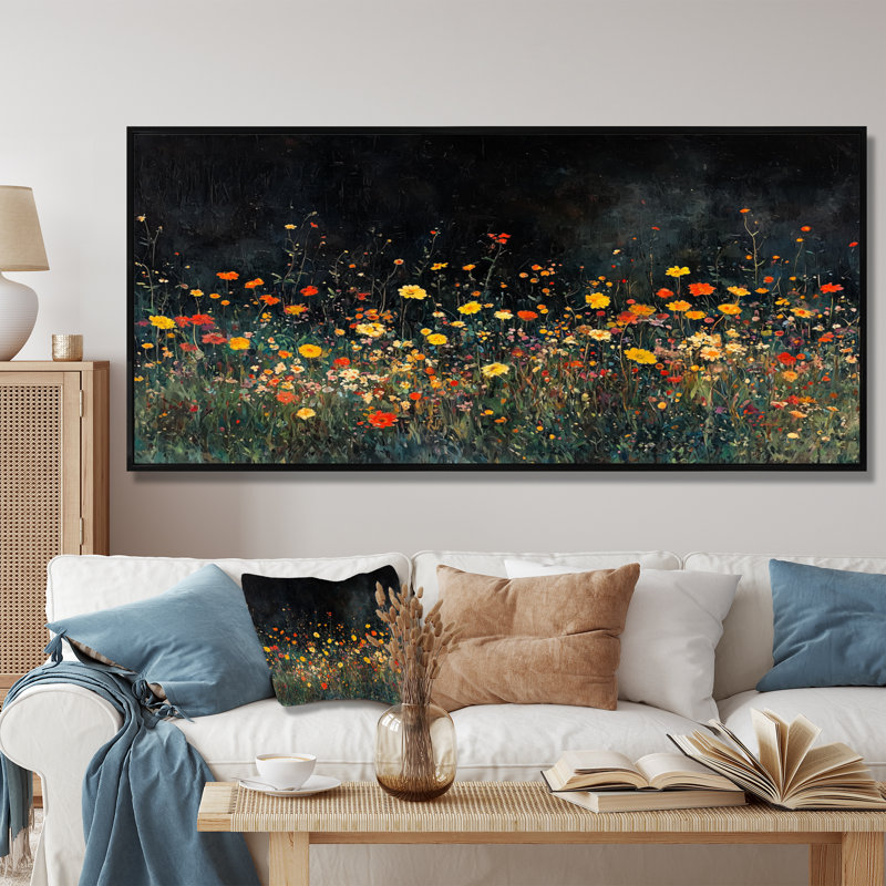 Colangelo - Floral Wall Art, Noir, H 28 po x l 60 po, Floater Framed