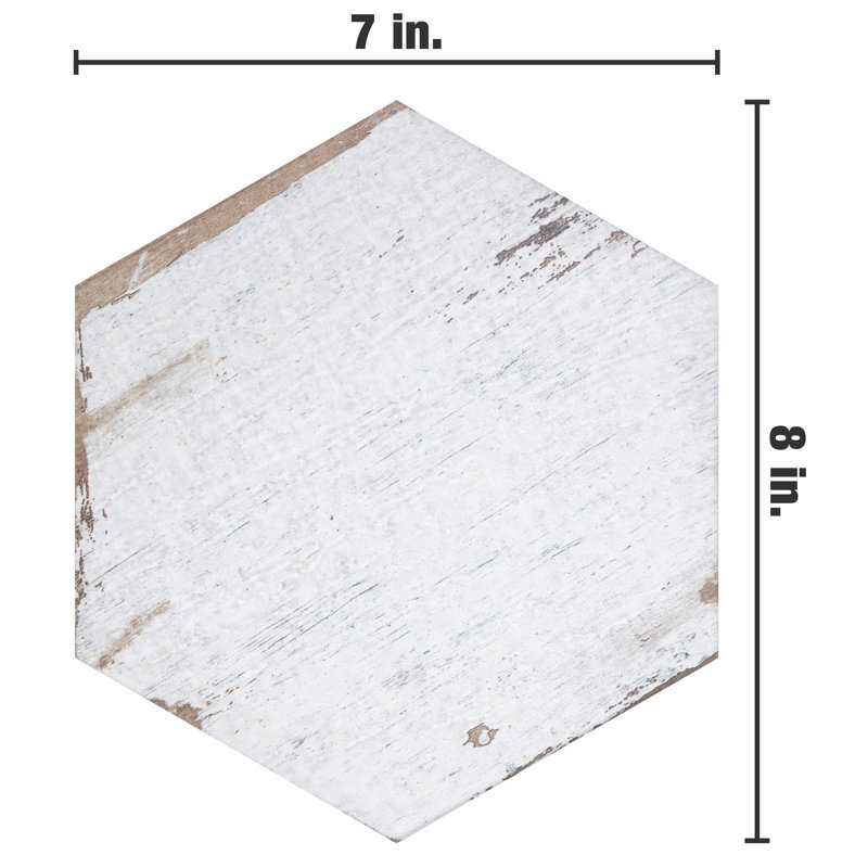 Retro 7" x 8" Porcelain Wood Look Wall & Floor Tile, Blanc