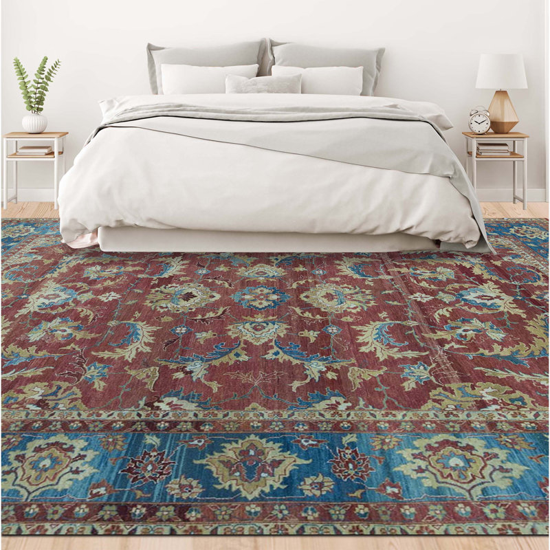Wool Oriental Area Rug in Rust/Dark Blue